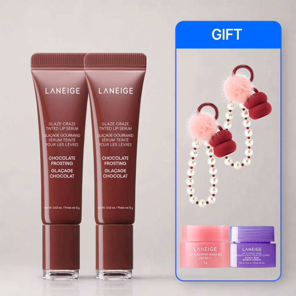 Laneige Glaze Craze Tinted Lip Serum 12g (1+1)+ Laneige Donut Lip Serum 12g*2+ Tint Holder Keyring