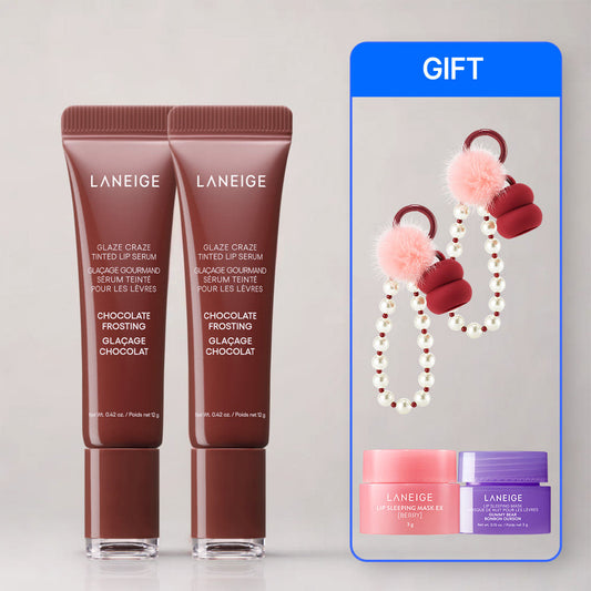 Laneige Glaze Craze Tinted Lip Serum 12g (1+1)+ Laneige Donut Lip Serum 12g*2+ Tint Holder Keyring