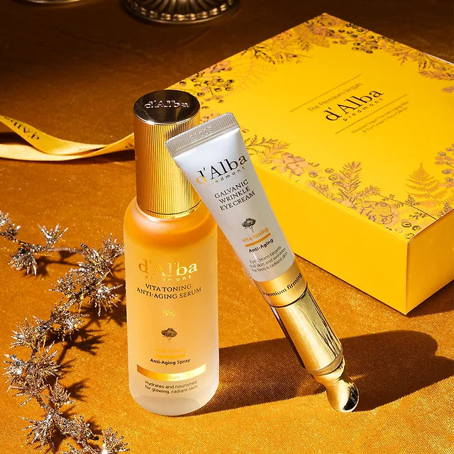 [Gift Packing]Dalba Galvanic Eye Cream 15ml + Vita Toning Mist 8% 70ml Gift Set (+ White Tweed Pouch)