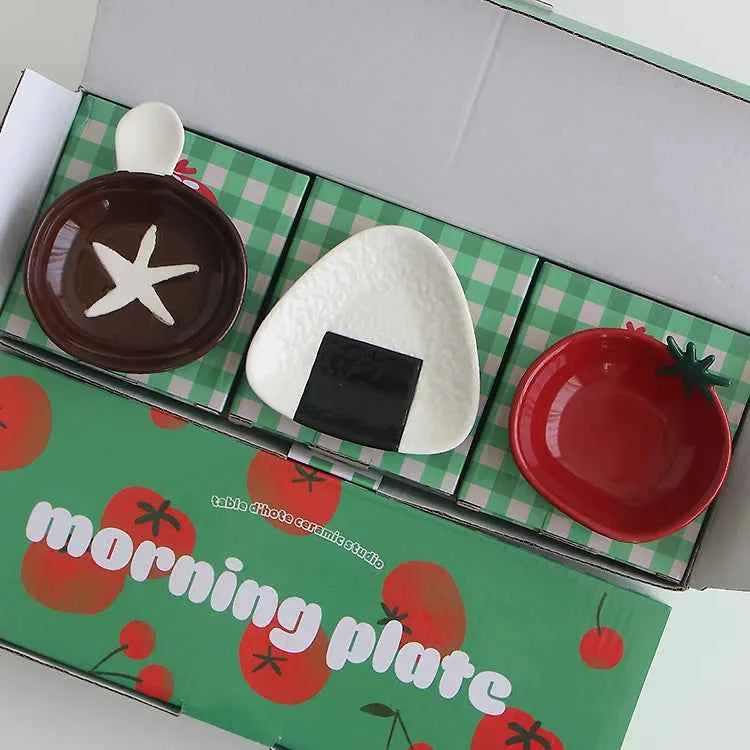 Tabldot Morning Plate 3-Piece Gift Set, Small Bowls, Fruit & Vegetable Shaped Housewarming Gift