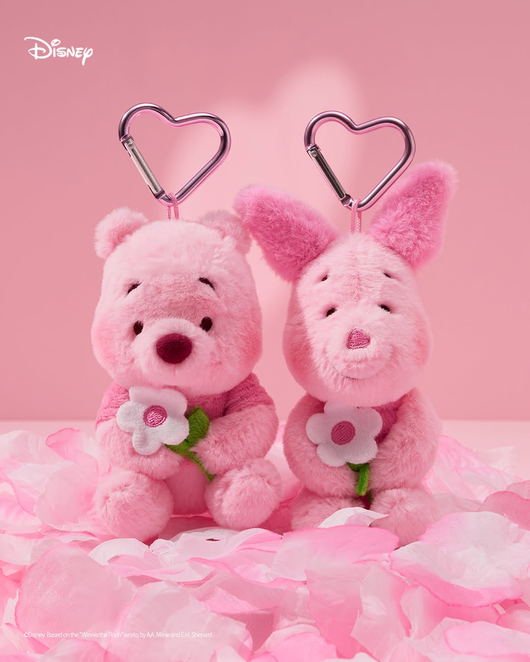 Pink Teddy Pooh & Piglet Keyring/Pouch