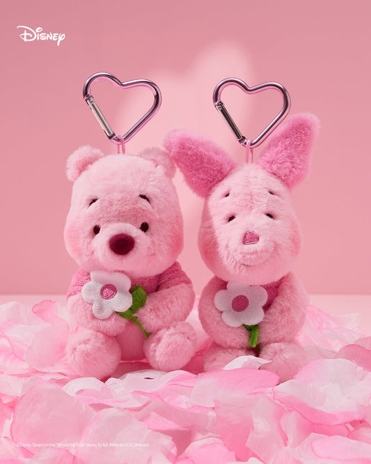 Pink Teddy Pooh & Piglet Keyring/Pouch