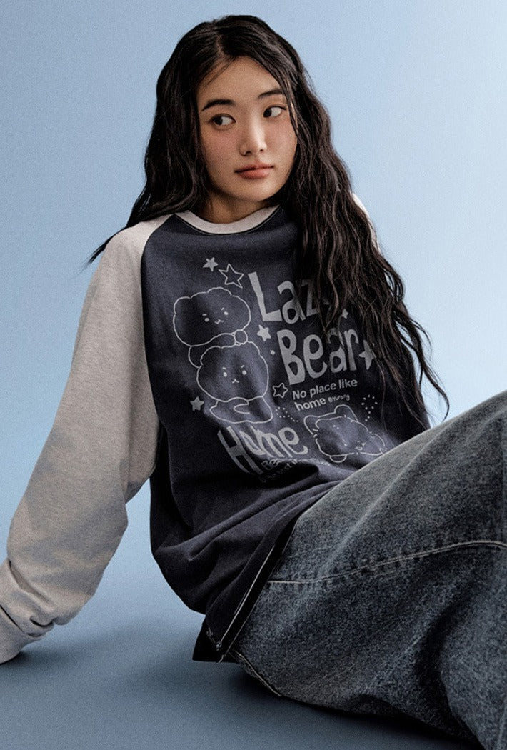 ( Mangled Bear x SPAO )  Long-sleeved T-shirt ( NAVY )