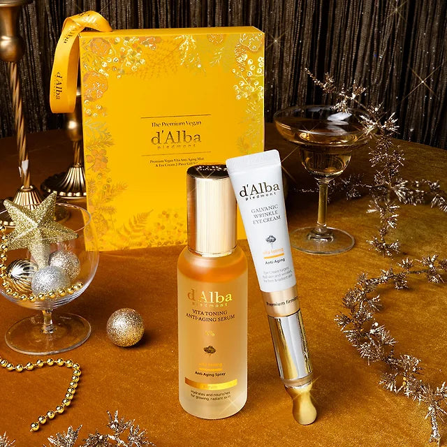 [Gift Packing]Dalba Galvanic Eye Cream 15ml + Vita Toning Mist 8% 70ml Gift Set (+ White Tweed Pouch)