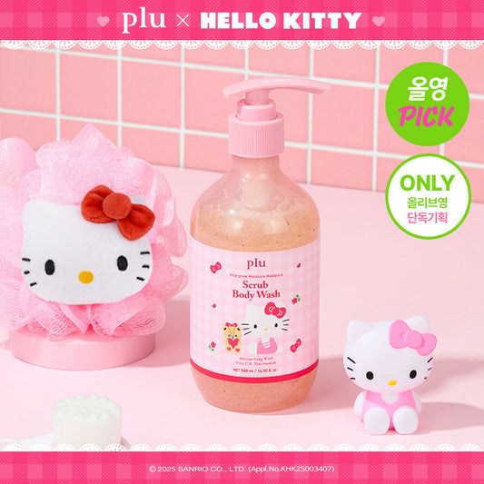 Plu Vita Glow Moisture Glow Scrub Body Wash Melrose 500ml Limited Edition[+ Hello Kitty Shower Ball Gift]