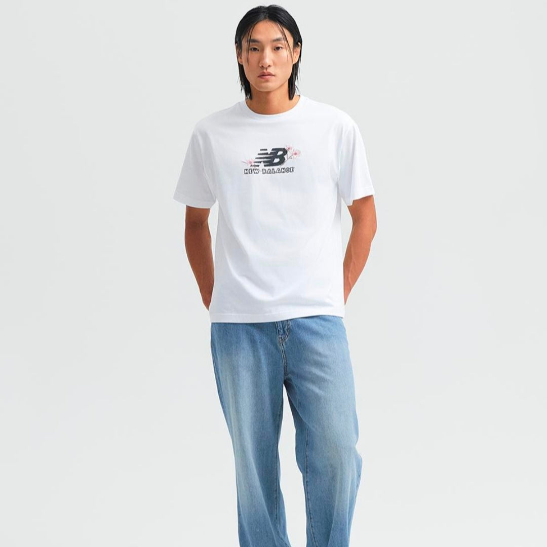 IU x New Balance Flower Logo Short Sleeve T-shirt White(Semi Over Fit)