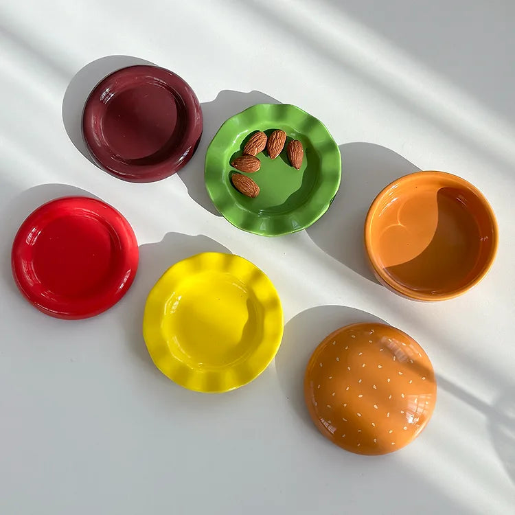Hamburger Ceramic Plate Set [4 Plates]