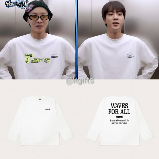 Wave Letter Long Sleeve T-Shirt - White (worn by jin)