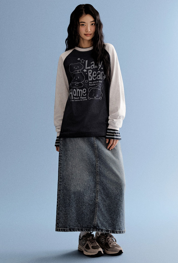 ( Mangled Bear x SPAO )  Long-sleeved T-shirt ( NAVY )