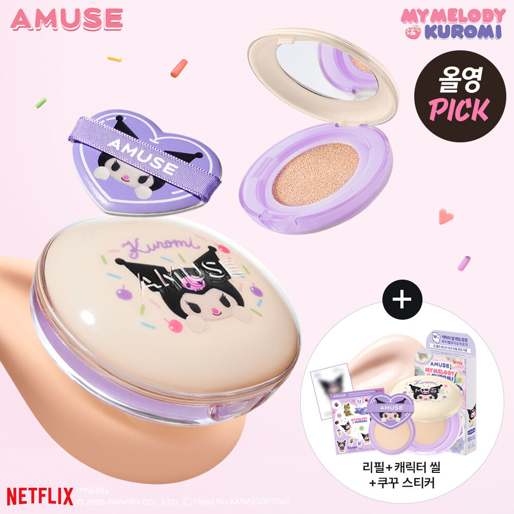 [ My Melody & Kuromi] Amuse Dew Jelly Master Cushion Limited Edition ( Kuromi Refill + Character Seal + Sticker)
