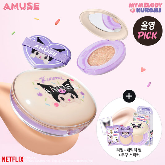 [ My Melody & Kuromi] Amuse Dew Jelly Master Cushion Limited Edition ( Kuromi Refill + Character Seal + Sticker)