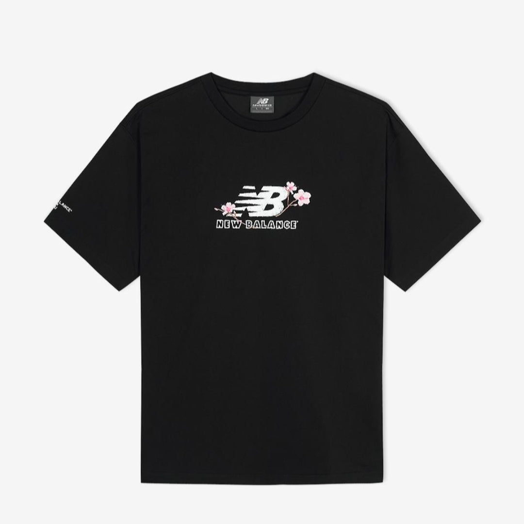 IU x New Balance Flower Logo Short Sleeve T-shirt Black (Semi Over Fit)
