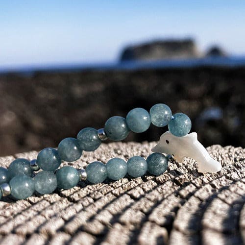 Aquamarine Raw Mother of Pearl Dolphin Lucky Sea Bracelet