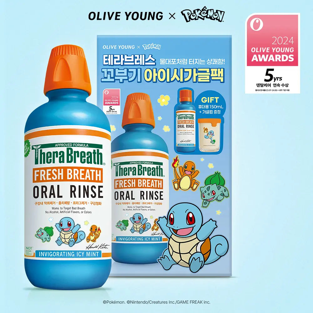 TheraBreath Mild Mint/Icy Mint 473ml+150ml Set (+Pokemon Mouthwash Cup)