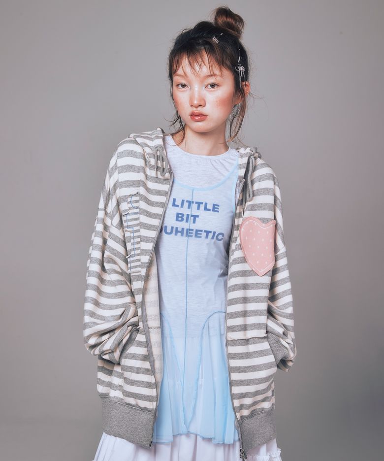 I LOVE APPLIQUE HOOD ZIP-UP MELANGE (Worn By Ive Rei)