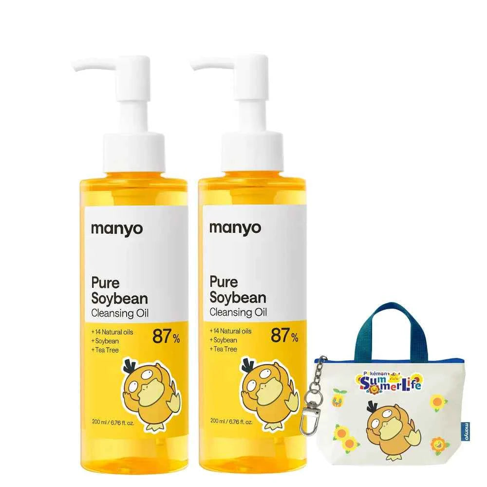 [Pokemon Collab]Manyo Factory Pure Soybean Cleansing Oil 200ml 2-Pack Set (+Mini Bag Keyring)