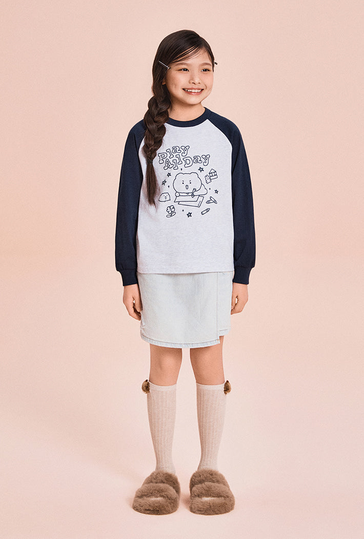 [Kids] (Mangled Bear) Long Sleeve T-Shirt (MELANGE GRAY) - Kgifts.shop