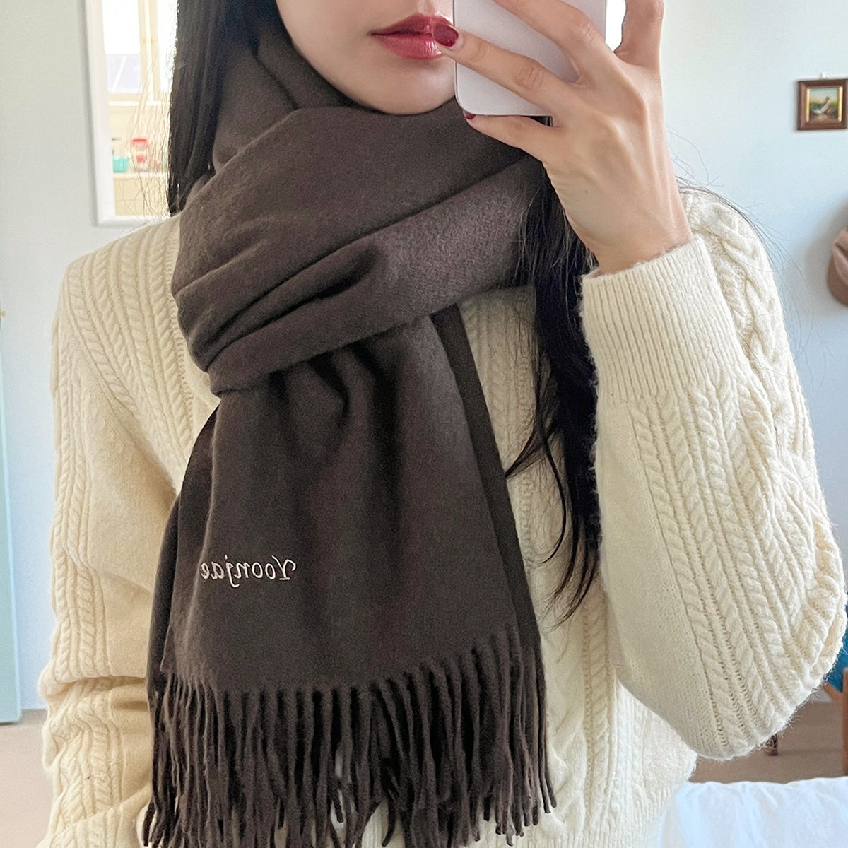 [Free Embroidery] Soft Basic Initial Scarf