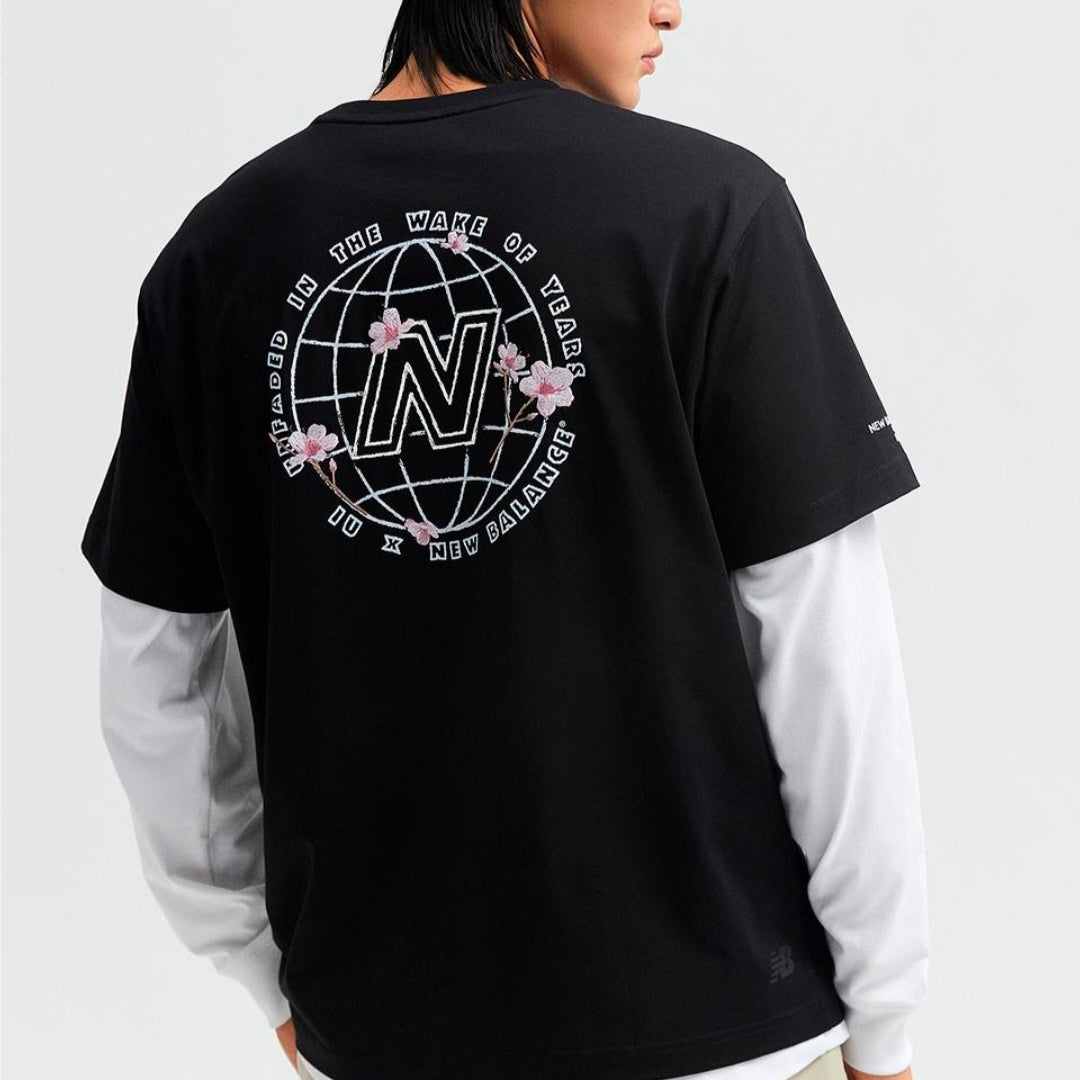 IU x New Balance Flower Gloves Graphic Short Sleeve T-shirt Black (Semi Over Fit)