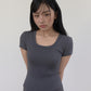U-Neck Signature Line Short Sleeve T-Shirt with Built-in Cap