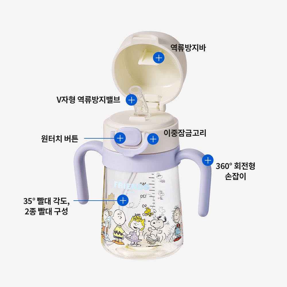 Lock & Lock Snoopy Little Love One-Touch Two-Handled Straw Cup