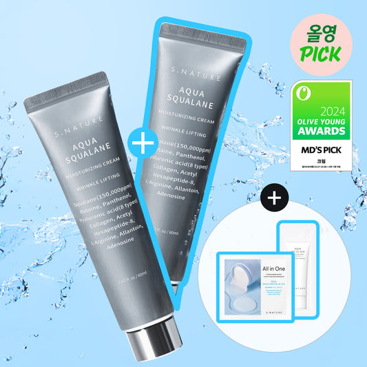 (1+1)Snature Aqua Squalane Moisture Cream 60ml(+2 Calming Pads + 1.5ml Sunscreen)