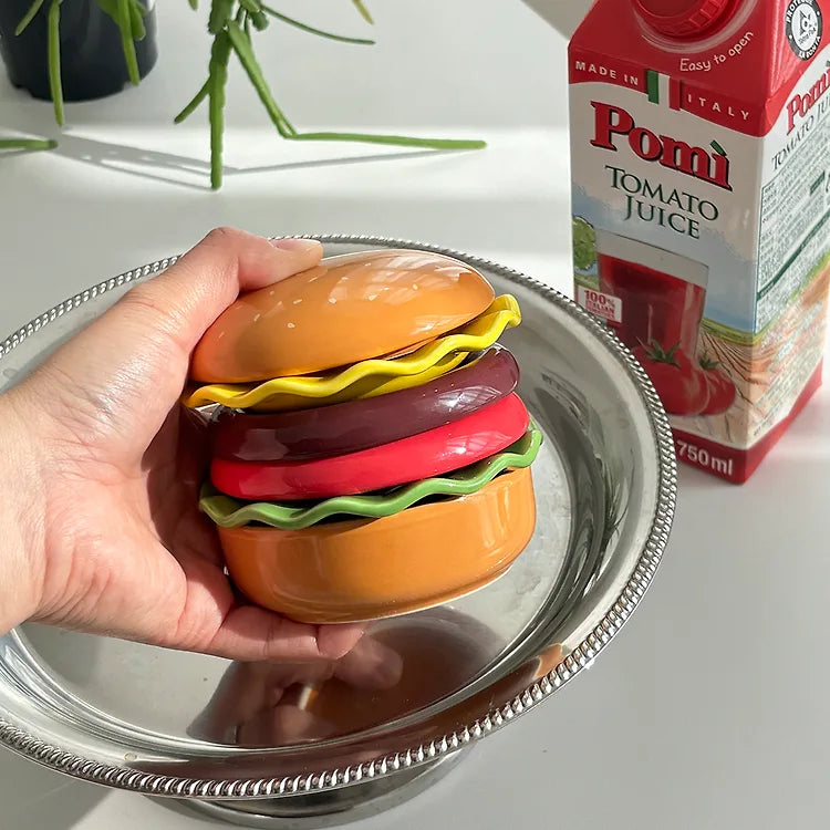 Hamburger Ceramic Plate Set [4 Plates]