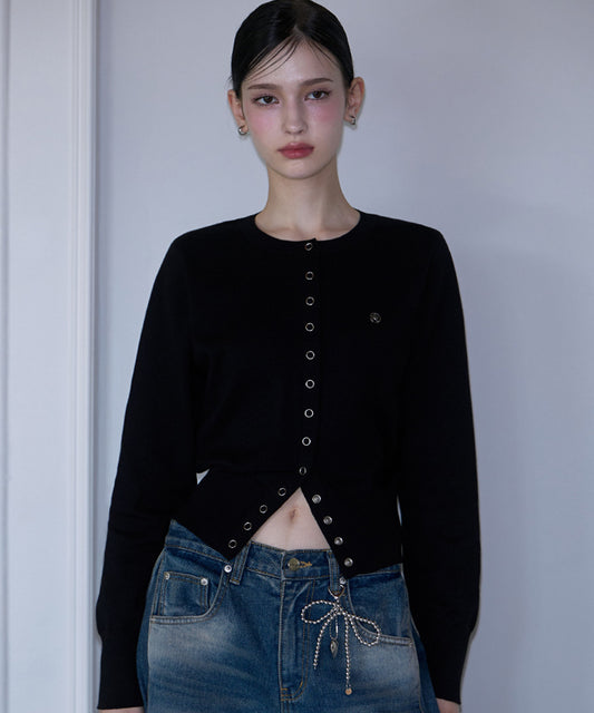 Eyelet Round Cardigan