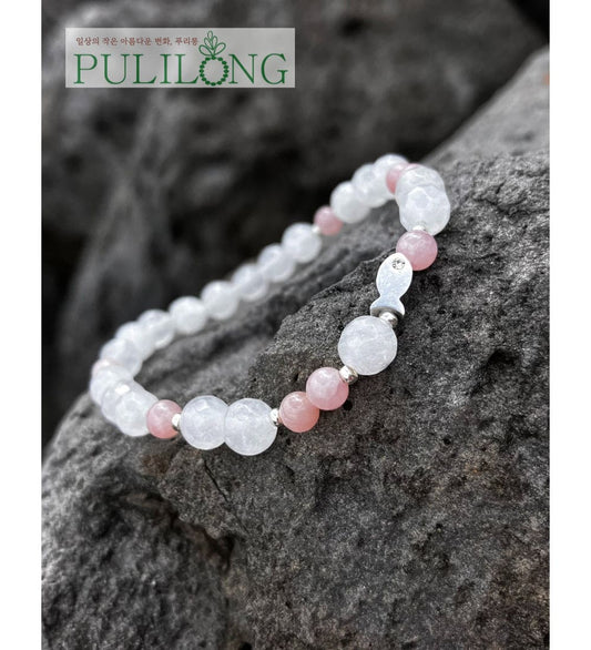 Natural White Pink Jade Fish Good Luck Fortune Gemstone Bracelet