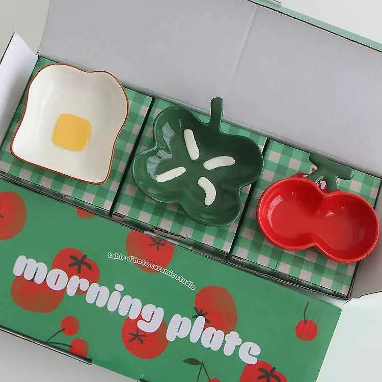 Tabldot Morning Plate 3-Piece Gift Set, Small Bowls, Fruit & Vegetable Shaped Housewarming Gift