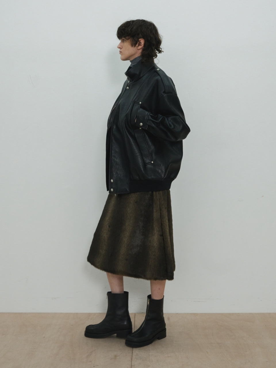 UNISEX, 4 Pocket Oversized Leather Blouson / Black