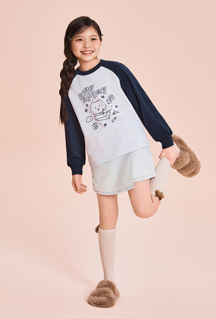 [Kids] (Mangled Bear) Long Sleeve T-Shirt (MELANGE GRAY) - Kgifts.shop