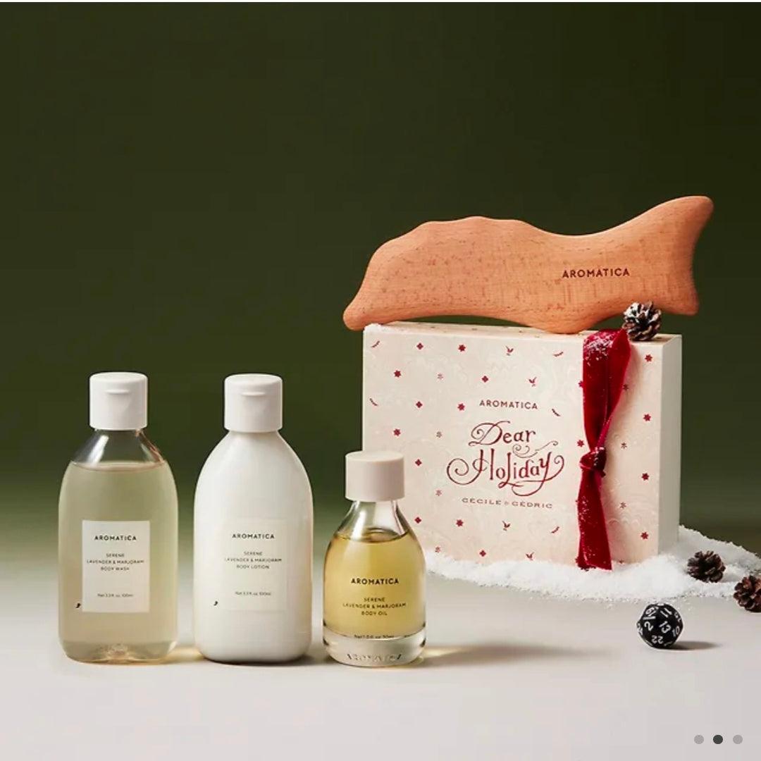 Aromatica 3-piece Set (Body Wash+lotion+oli)+Gua Sha+ Fragrance gift tag