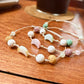 Moon Shape Mother of Pearl Morganite Raw Stone Basalt Knot Bracelet