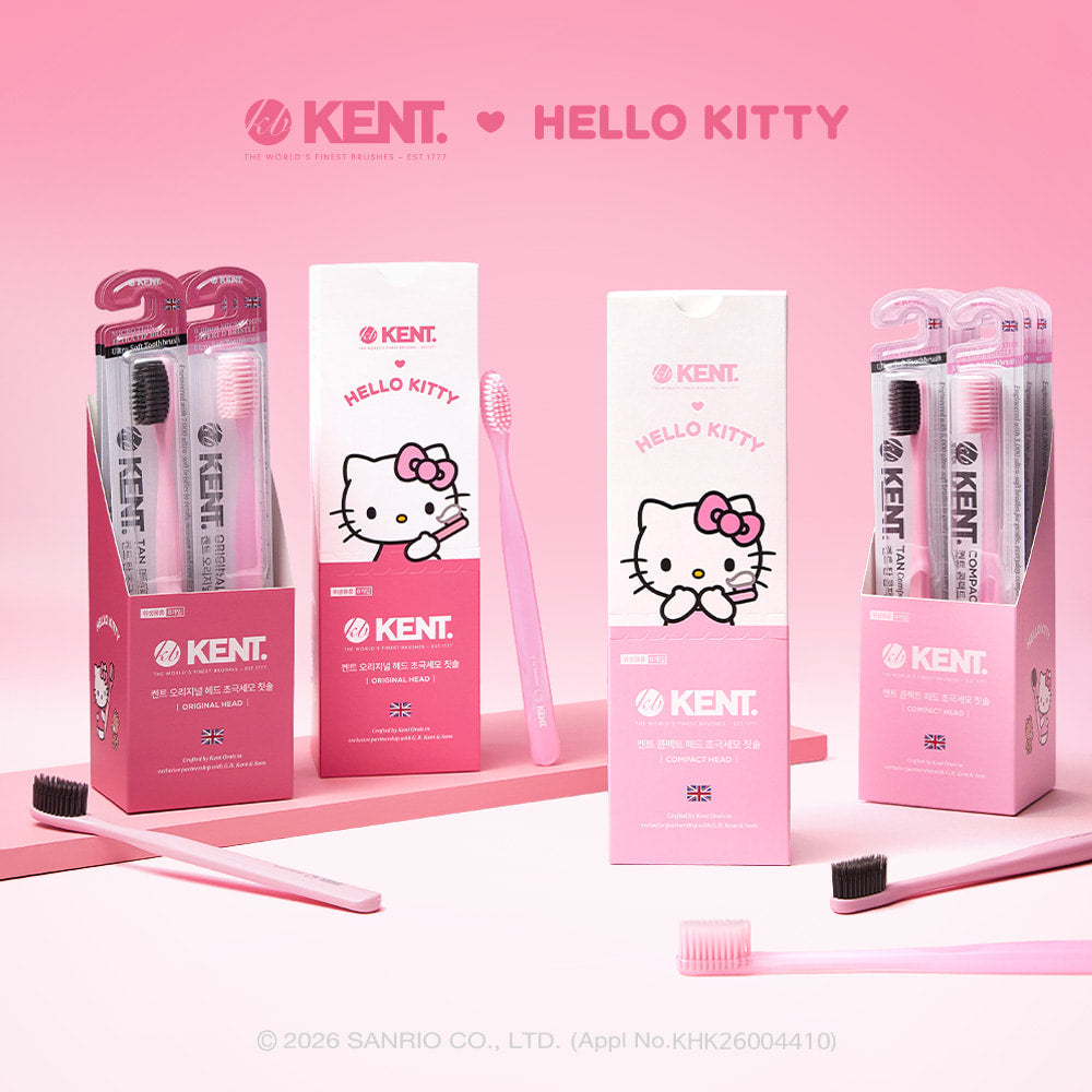 Kent x Hello Kitty Original Head Ultra-Fine Bristle Toothbrush 6-Pack (Original 3-Pack + Charcoal 3-Pack)