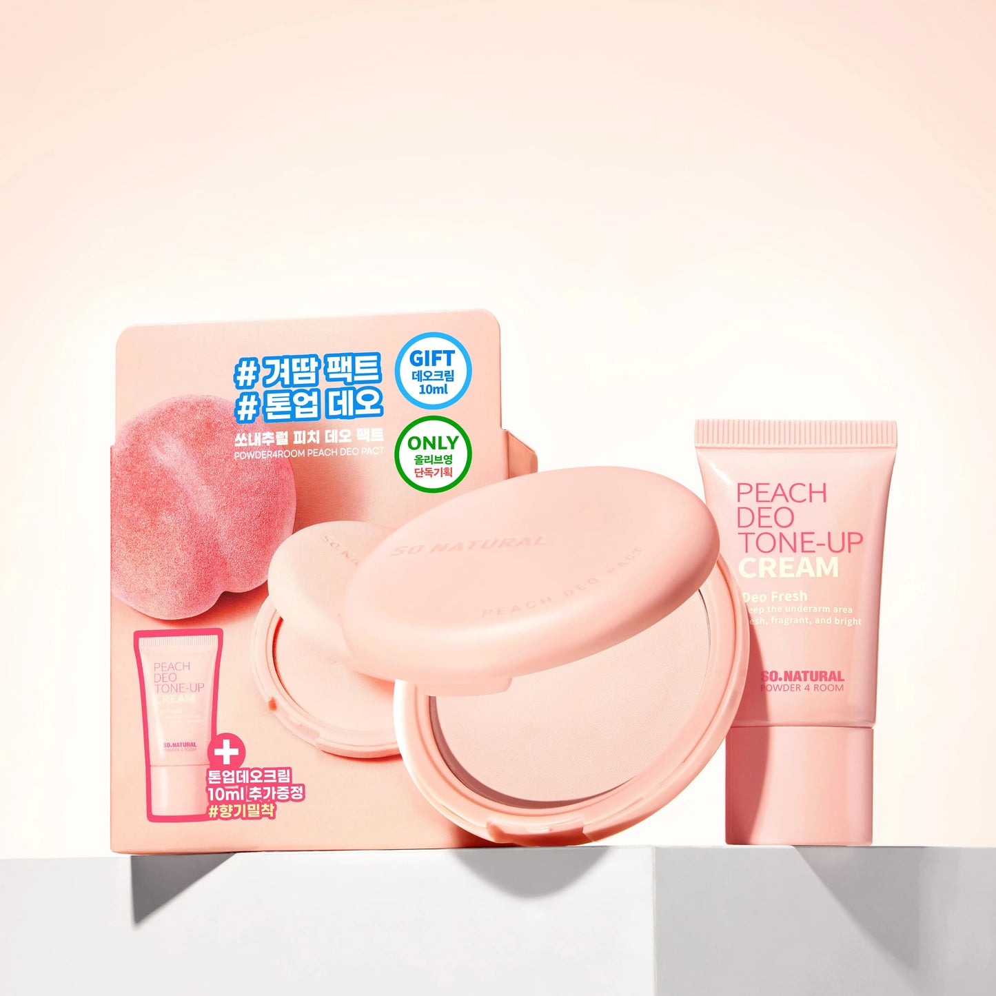 So.Natural Powder Forum peach deo pact + Pitch Deo tone up cream 10g