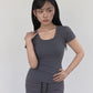 U-Neck Signature Line Short Sleeve T-Shirt with Built-in Cap