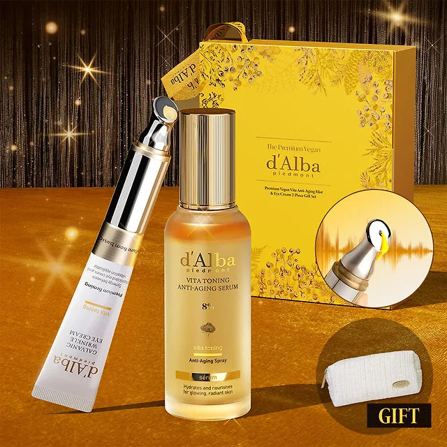 [Gift Packing]Dalba Galvanic Eye Cream 15ml + Vita Toning Mist 8% 70ml Gift Set (+ White Tweed Pouch)