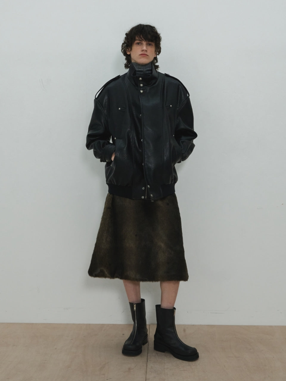 UNISEX, 4 Pocket Oversized Leather Blouson / Black