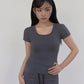 U-Neck Signature Line Short Sleeve T-Shirt with Built-in Cap