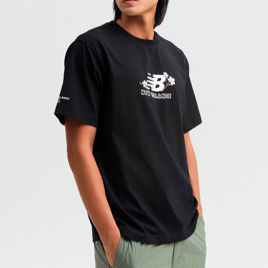 IU x New Balance Flower Logo Short Sleeve T-shirt Black (Semi Over Fit)