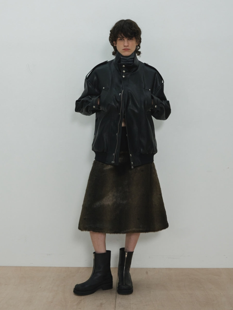 UNISEX, 4 Pocket Oversized Leather Blouson / Black
