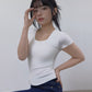 U-Neck Signature Line Short Sleeve T-Shirt with Built-in Cap