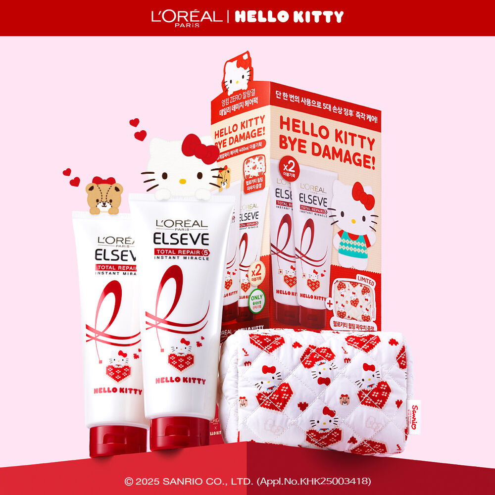 [Hello Kitty Limited Edition] L'Oréal Paris Hair Pack Total Repair 400ml*2 + Pouch
