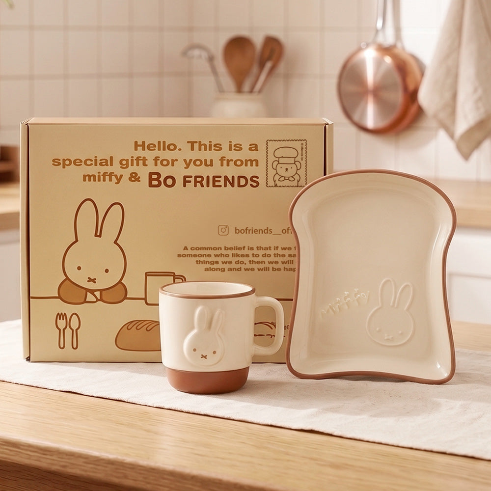 Official Bo Friends Miffy Bread Slice Plate and Mug Set