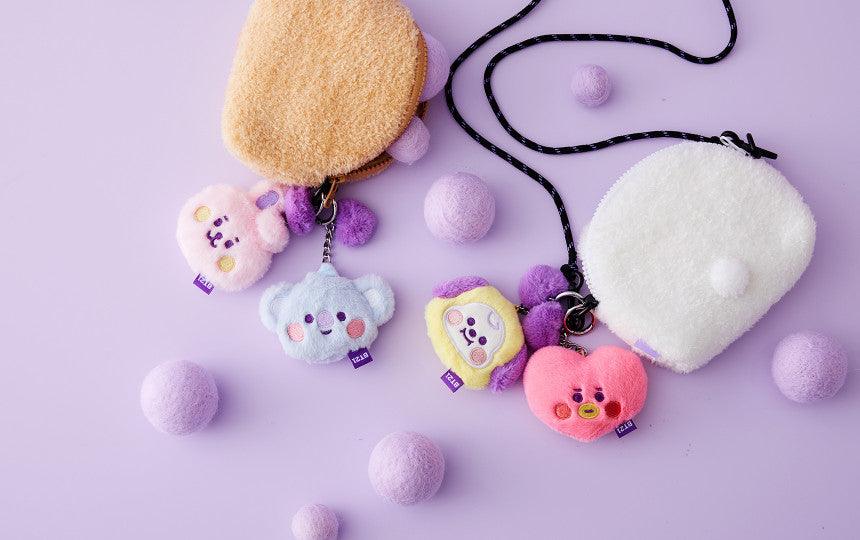 Line Friends BT21 Baby Flat Fur Purple Heart Edition Face Bag Charm Doll - Kgift.shop