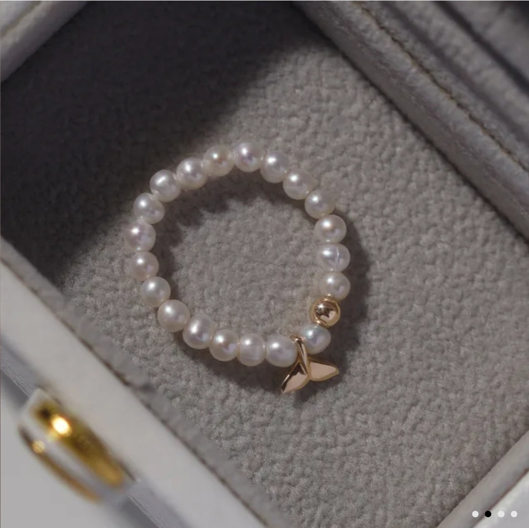 [Lucky Gift/BEST] 14k Beluga Natural Freshwater Pearl Whale Tail Ring