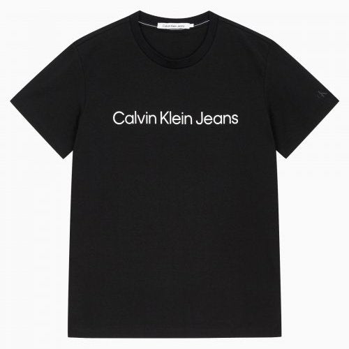 Calvin Klein Jeans 男式黑色常规版型徽标弹力短袖 T 恤 Jungkook 精选！