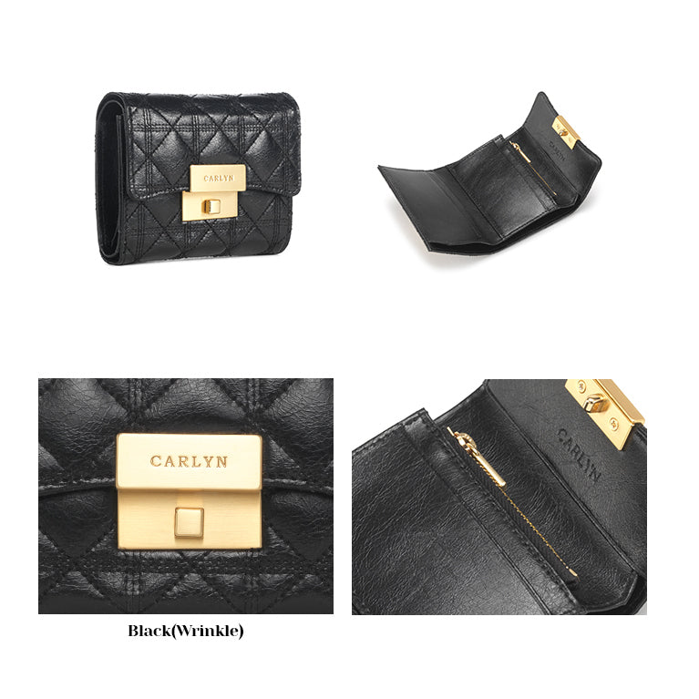 Carlyn Classic Caviar Cowhide Quilted Wallet Black [23SS]